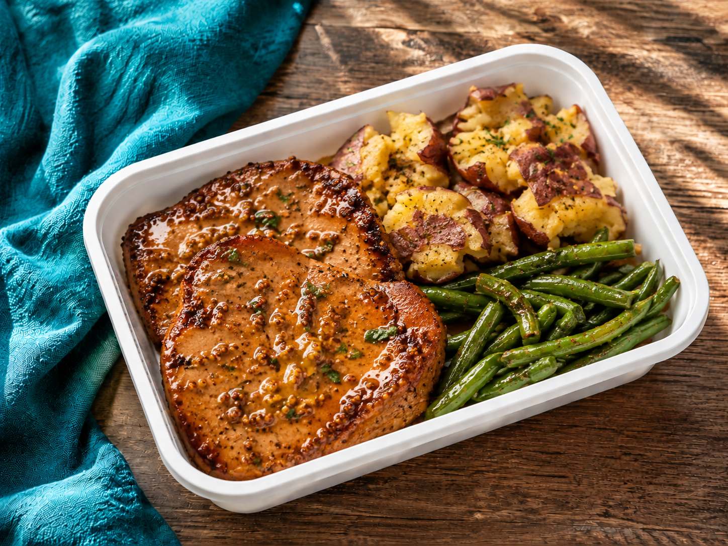 Honey Mustard Pork Chops with Smashed Potatoes