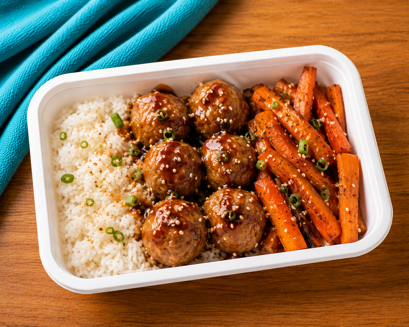 Honey Soy Chicken Meatballs with Sesame Rice