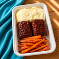BBQ Mini Meatloaves with Carrot fries and Mashed Potatoes