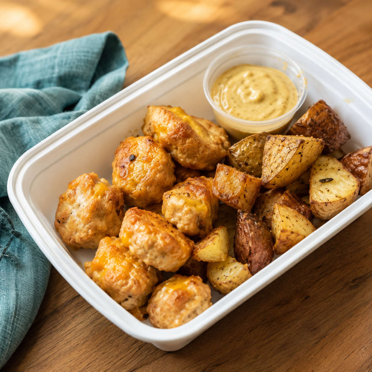 Apple Cheddar Turkey Nuggets with Roasted Potatoes