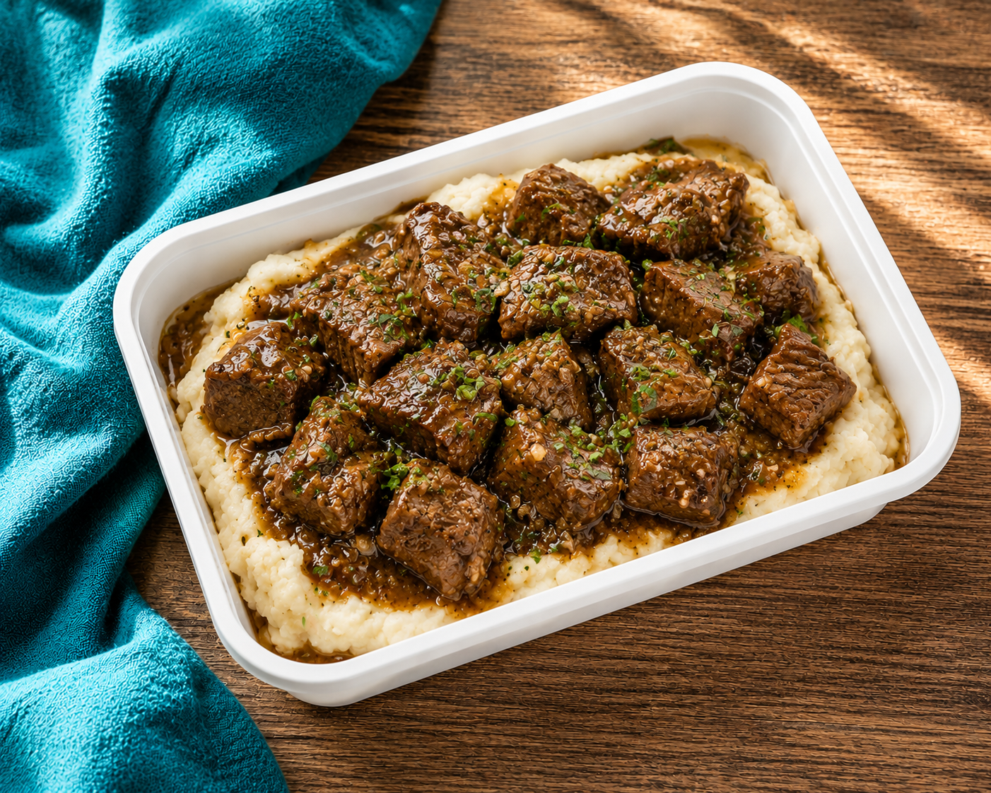 Garlic Butter Braised Beef with Mashed Potatoes