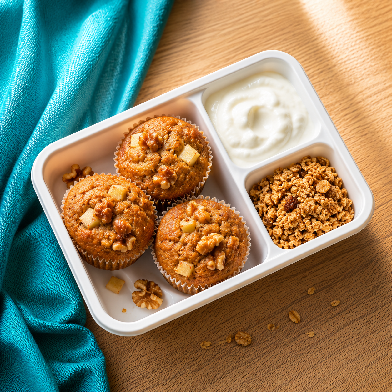 Apple Cinnamon Walnut Muffins with Greek Yogurt & Granola