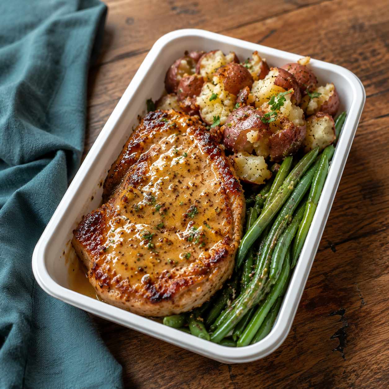 Honey Mustard Pork Chops with Smashed Potatoes