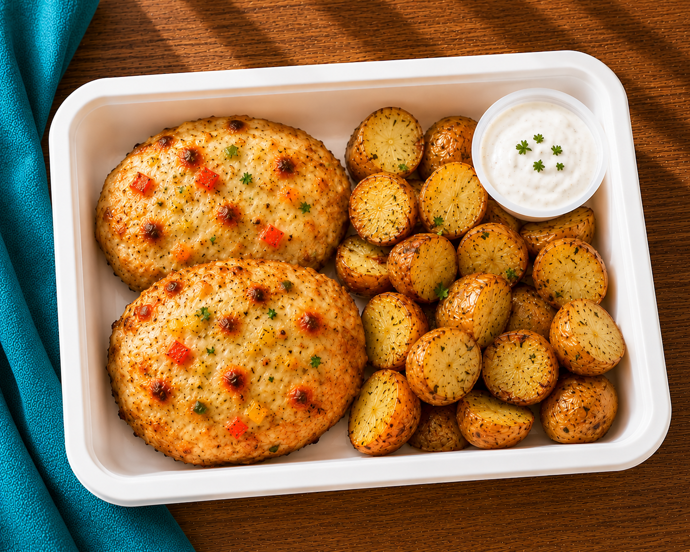 Cheesy Chicken Steak with Roasted Potatoes